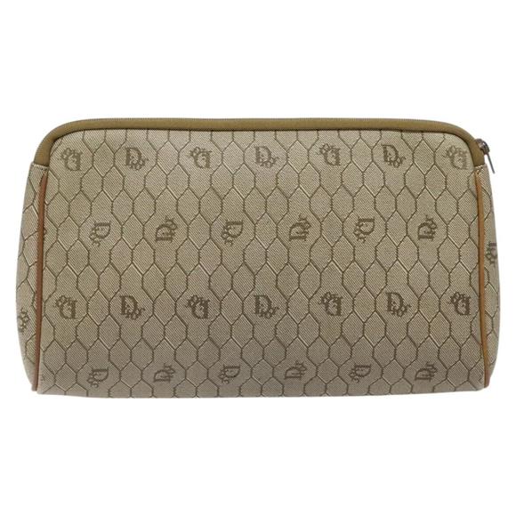 Christian Dior Honeycomb Canvas Clutch Bag PVC Beige Gold Auth ti3116 - Picture 2 of 16